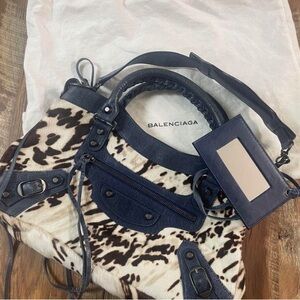 Balenciaga City Bag Ponyhair calf print with navy trim